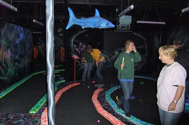 Midgetgolf in the dark.